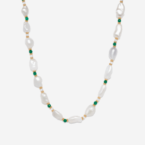 Natural Pearl & Green Beads Treasure Necklace