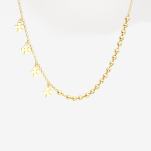 4 Lucky 4 Leaf Clover & Ball 18K Gold Plated Necklace