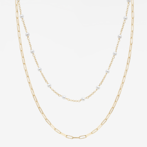 Shackles & Baby Pearls Twin 18k Gold Plated Necklace
