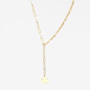 Half-Half Lucky 4 Leaf Clover 18k Gold Plated Necklace