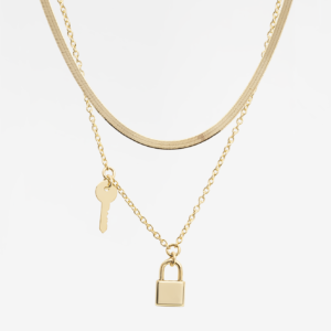 Key & Lock Twin Snake Style 18K Gold Plated Necklace