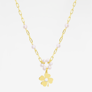 Lucky Clover Pearl & Shackles 18K Gold Plated Necklace