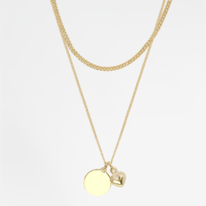 Medallion & Heart Charm Twin 18K Gold Plated Necklace