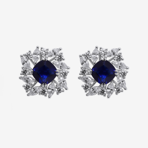 Sapphire Blue Iced Flower Earrings
